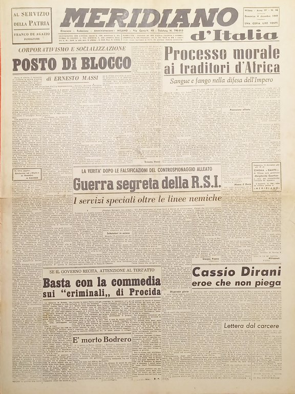 Giornale - Meridiano d'italia N. 46 - 1949 Guerra segreta della R. S. I.