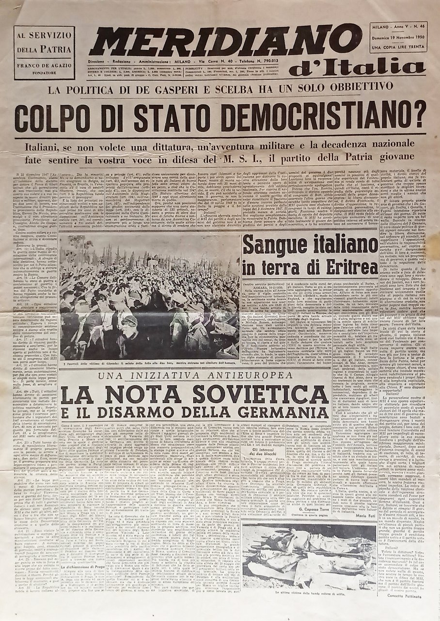 Giornale - Meridiano d'Italia N. 46 - 1950 Colpo di … | Immagine principale