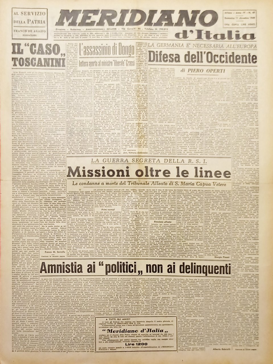 Giornale - Meridiano d'italia N. 47 - Difesa dell'Occidente - … | Immagine principale