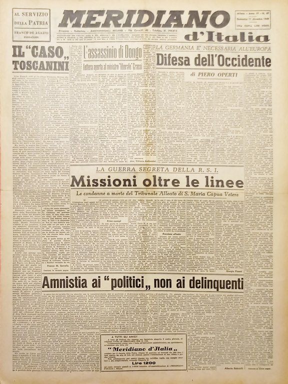 Giornale - Meridiano d'italia N. 47 - Difesa dell'Occidente - 1949