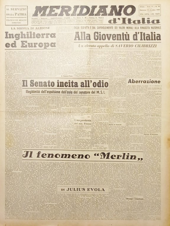 Giornale - Meridiano d'italia N. 48 - Inghilterra ed Europa - 1949