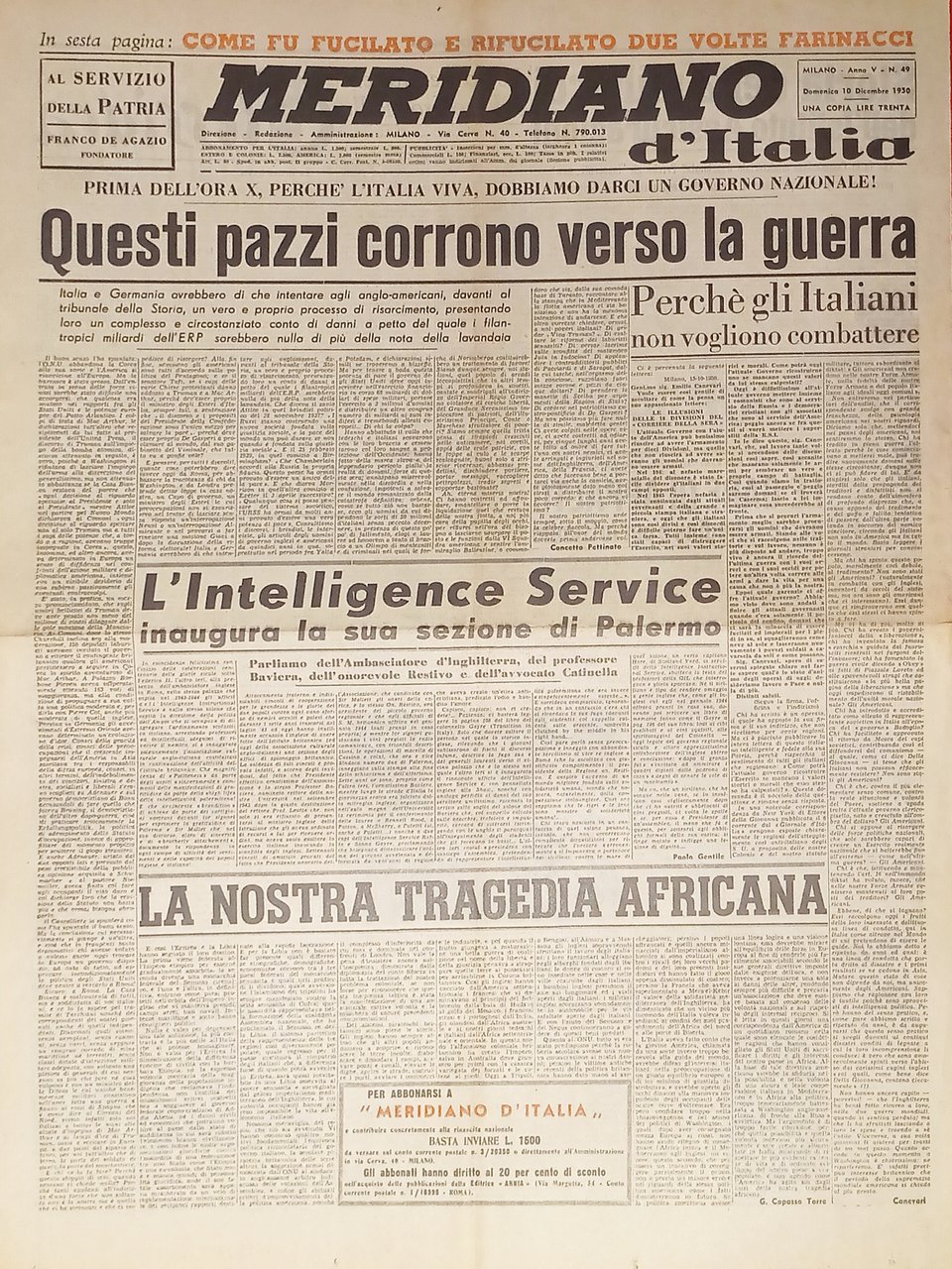 Giornale - Meridiano d'italia N. 49 - 1950 Pazzi corrono … | Immagine principale