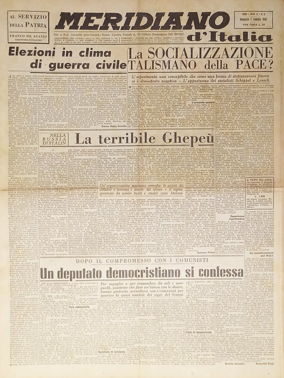 Giornale - Meridiano d'italia N. 5 - 1948 La terribile … | Immagine principale