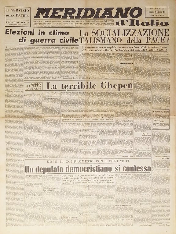 Giornale - Meridiano d'italia N. 5 - 1948 La terribile Ghepeù