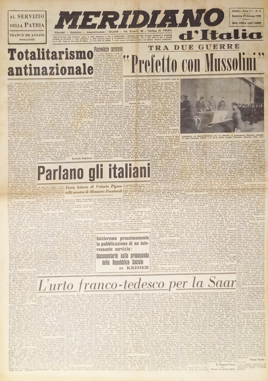 Giornale - Meridiano d'italia N. 5 - 1950 Prefetto con … | Immagine principale