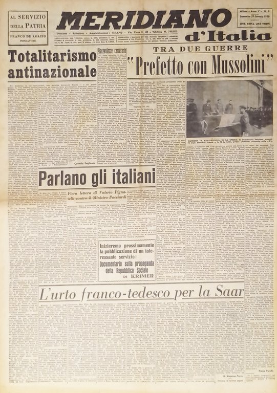 Giornale - Meridiano d'italia N. 5 - 1950 Prefetto con Mussolini