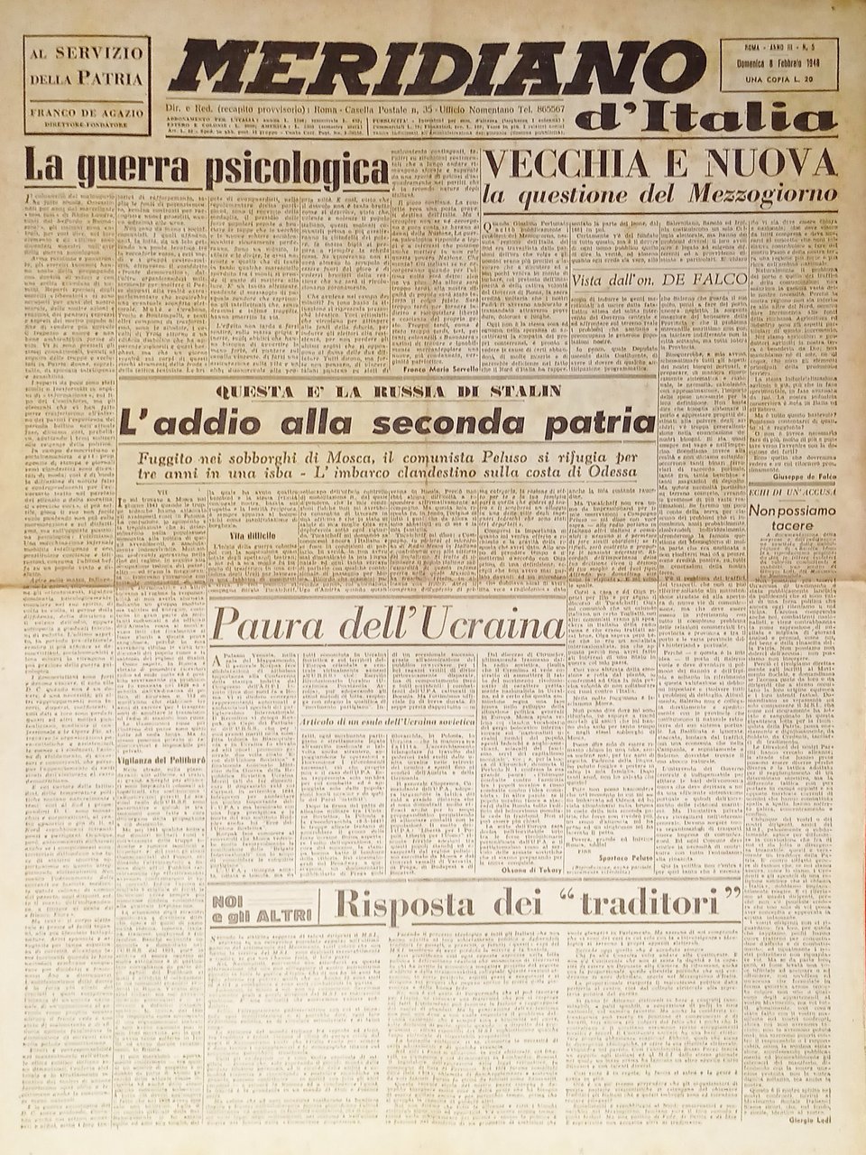 Giornale - Meridiano d'italia N. 5 - 8 Febbraio 1948 … | Immagine principale