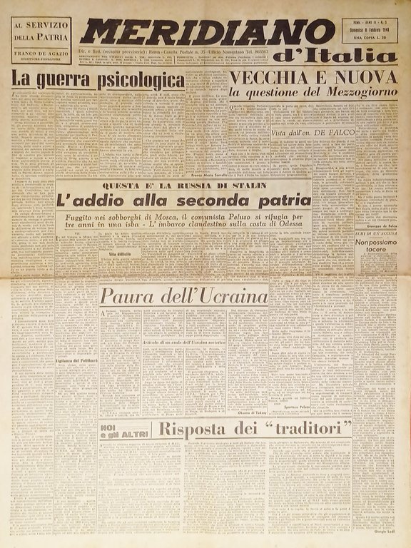 Giornale - Meridiano d'italia N. 5 - 8 Febbraio 1948 Paura dell'Ucraina