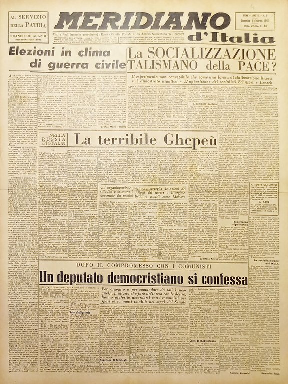 Giornale - Meridiano d'italia N. 5 - Elezioni in Clima di Guerra Civile - 1948