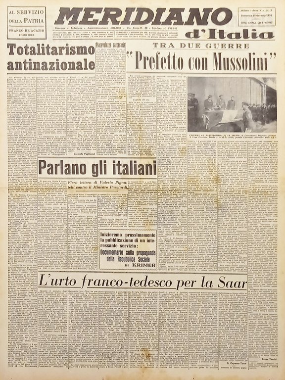 Giornale - Meridiano d'italia N. 5 - Prefetto con Mussolini - 1950
