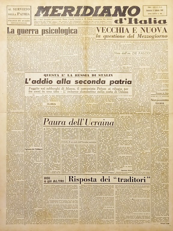 Giornale - Meridiano d'italia N. 6 - L'Addio alla seconda patria - 1948