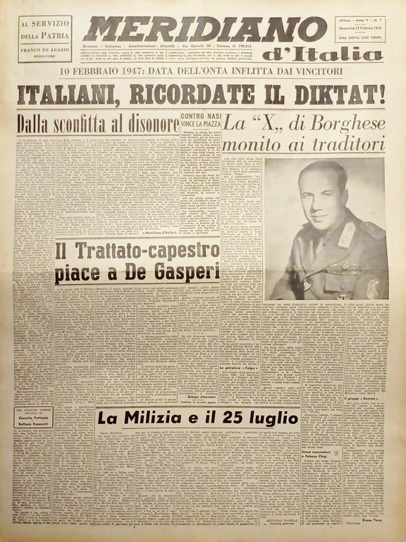 Giornale - Meridiano d'italia N. 7 - Italiani, ricordate il Diktat! - 1950