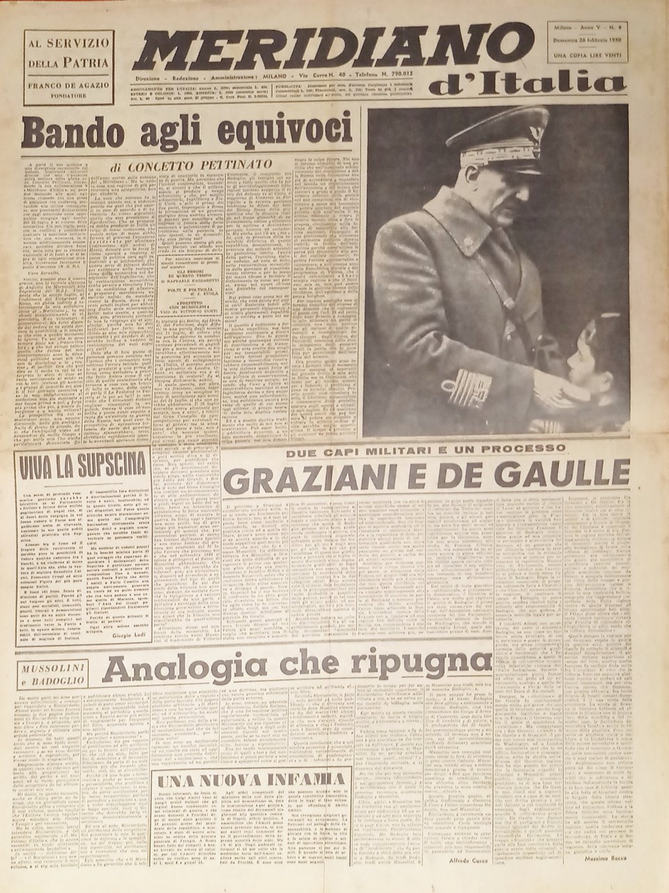 Giornale - Meridiano d'italia N. 9 - 1950 Bando agli … | Immagine principale