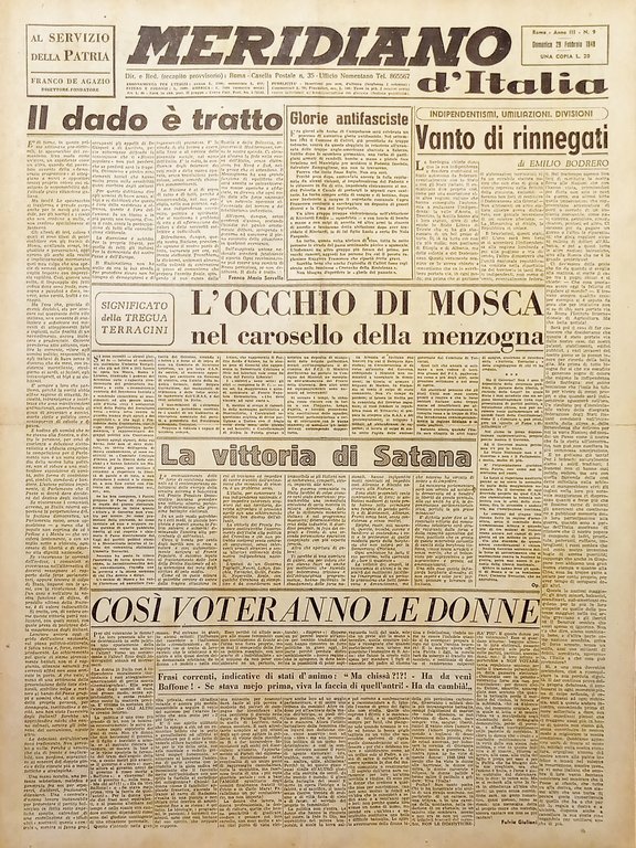 Giornale - Meridiano d'italia N. 9 L'occhio di Mosca nel carosello menzogna 1948