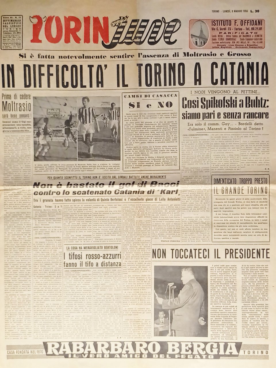 Giornale - Torin Juve N. 19 - 1955 In difficoltà …