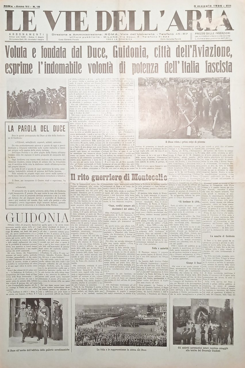 Giornale Aeronautica - Le Vie dell'Aria N. 18 Guidonia città …