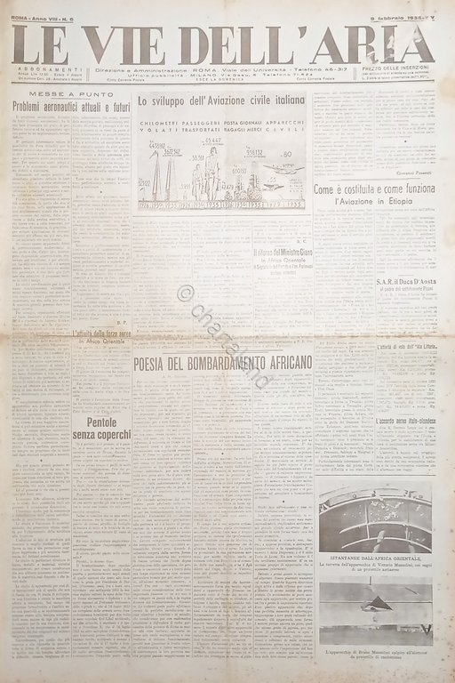 Giornale Aeronautica - Le Vie dell'Aria N. 6 - L'aviazione in Etiopia - 1936
