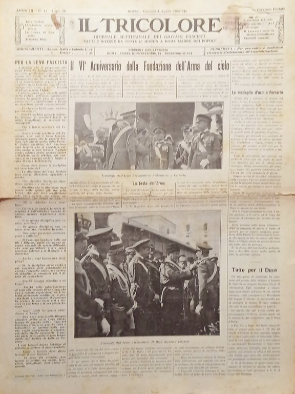 Giornale dei Giovani Fascisti - Il Tricolore N. 14 - 1929 Fondazione dell'Arma
