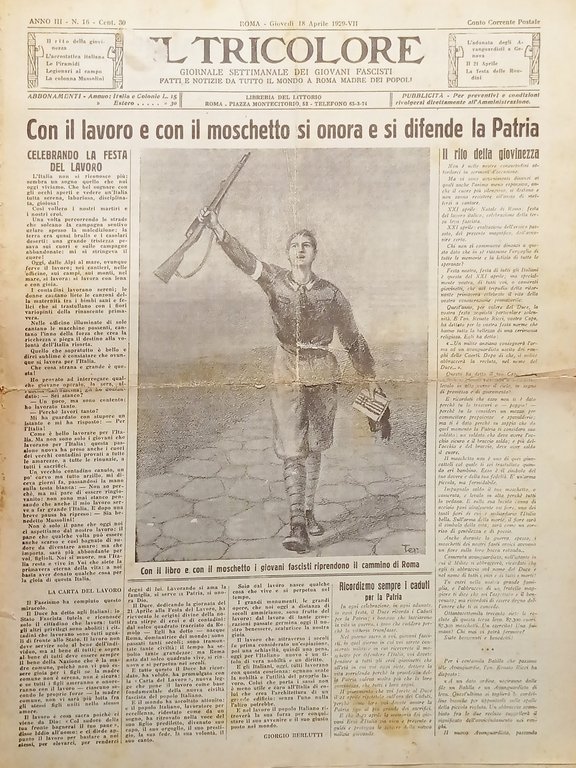 Giornale dei Giovani Fascisti - Il Tricolore N. 16 - 1929 Cammino di Roma
