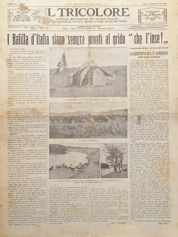 Giornale dei Giovani Fascisti - Il Tricolore N. 49 - 1928 I Balilla d'Italia