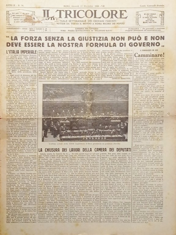 Giornale dei Giovani Fascisti - Il Tricolore N. 50 - 1928 Forza senza giustizia