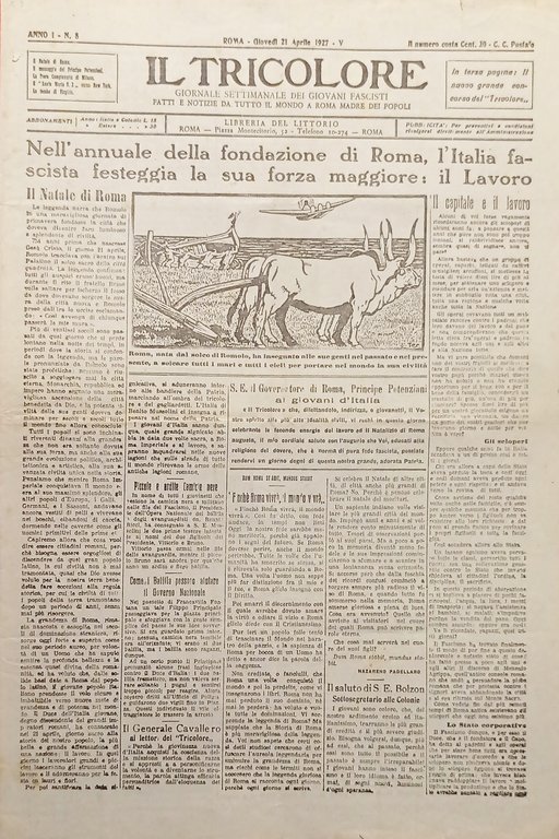 Giornale dei Giovani Fascisti - Il Tricolore N. 8 - 1927 Nell'Annuale fondazione