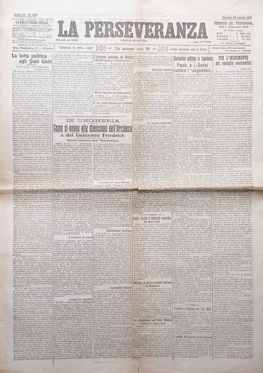 Giornale del Mattino - La Perseveranza N. 233 - Politica …