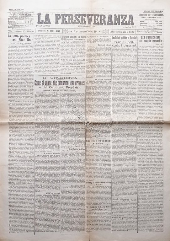 Giornale del Mattino - La Perseveranza N. 233 - Politica …