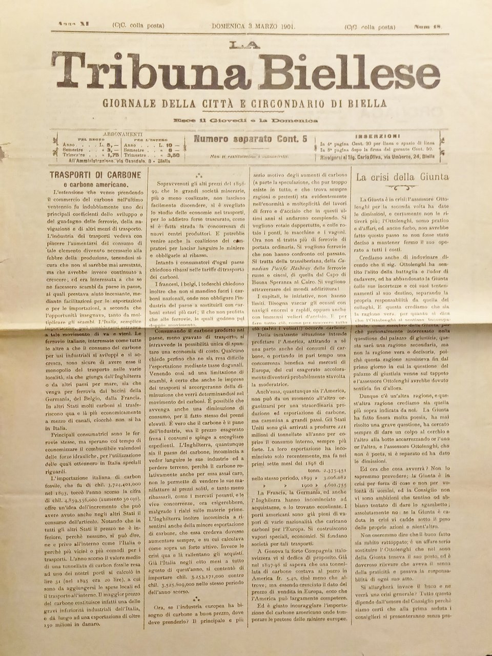Giornale della Città e Circondario di Biella - La Tribuna …