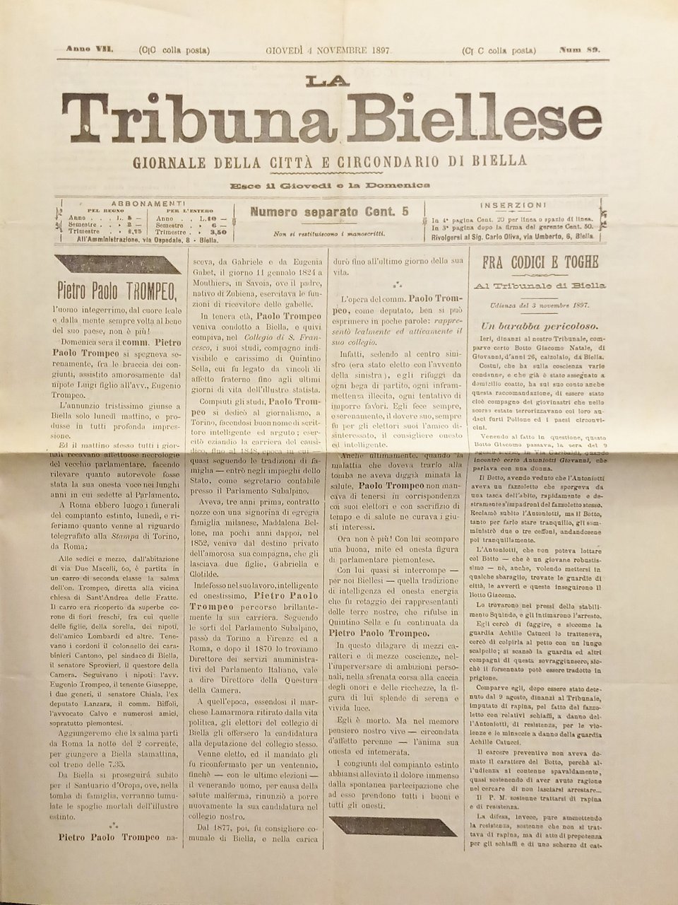 Giornale della Città e Circondario di Biella - La Tribuna …