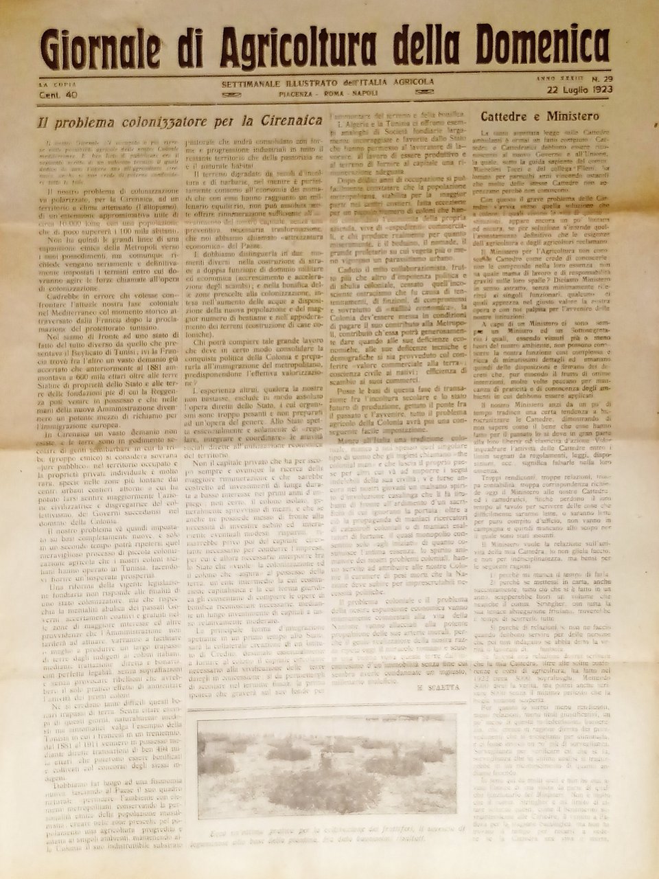 Giornale di Agricoltura della Domenica n. 29 - 1923 Colonizzatore …
