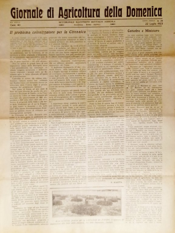 Giornale di Agricoltura della Domenica n. 29 - 1923 Colonizzatore per Cirenaica
