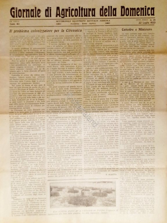 Giornale di Agricoltura della Domenica n. 29 - 1923 Colonizzatore …
