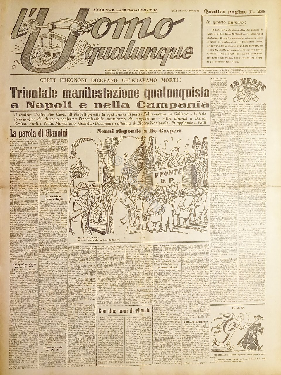 Giornale di G. Giannini - L'Uomo qualunque N. 10 A …