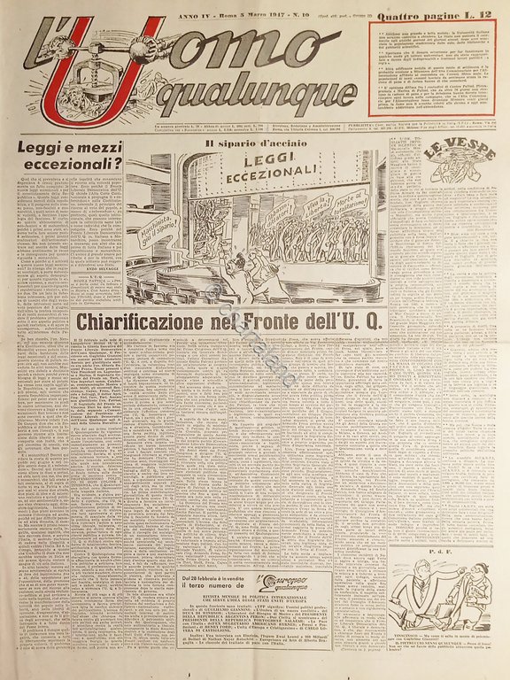 Giornale di G. Giannini - L'Uomo qualunque N. 10 Chiarificazione …