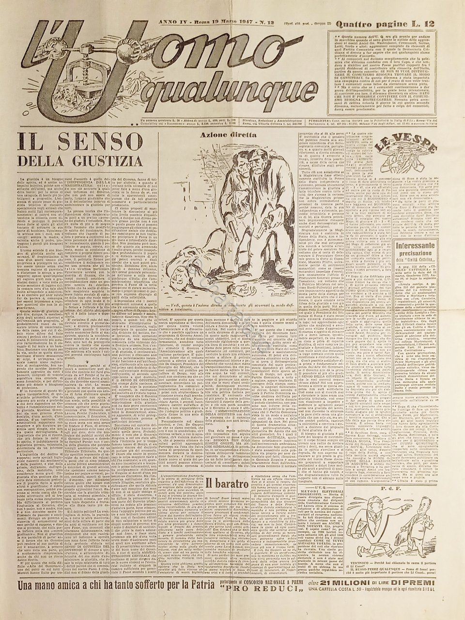 Giornale di G. Giannini - L'Uomo qualunque N. 12 - …