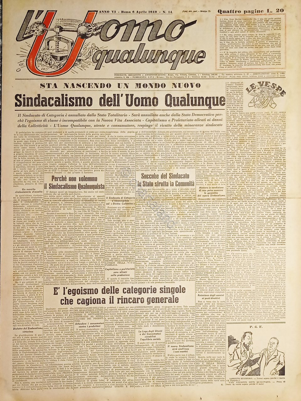 Giornale di G. Giannini - L'Uomo qualunque N. 14 - …