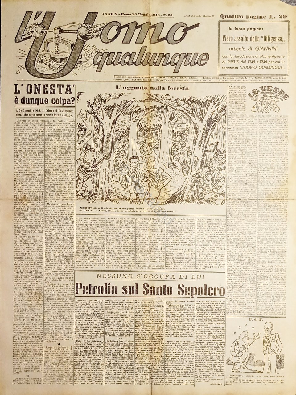 Giornale di G. Giannini - L'Uomo qualunque N. 20 - …