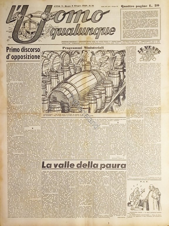 Giornale di G. Giannini - L'Uomo qualunque N. 21 - …