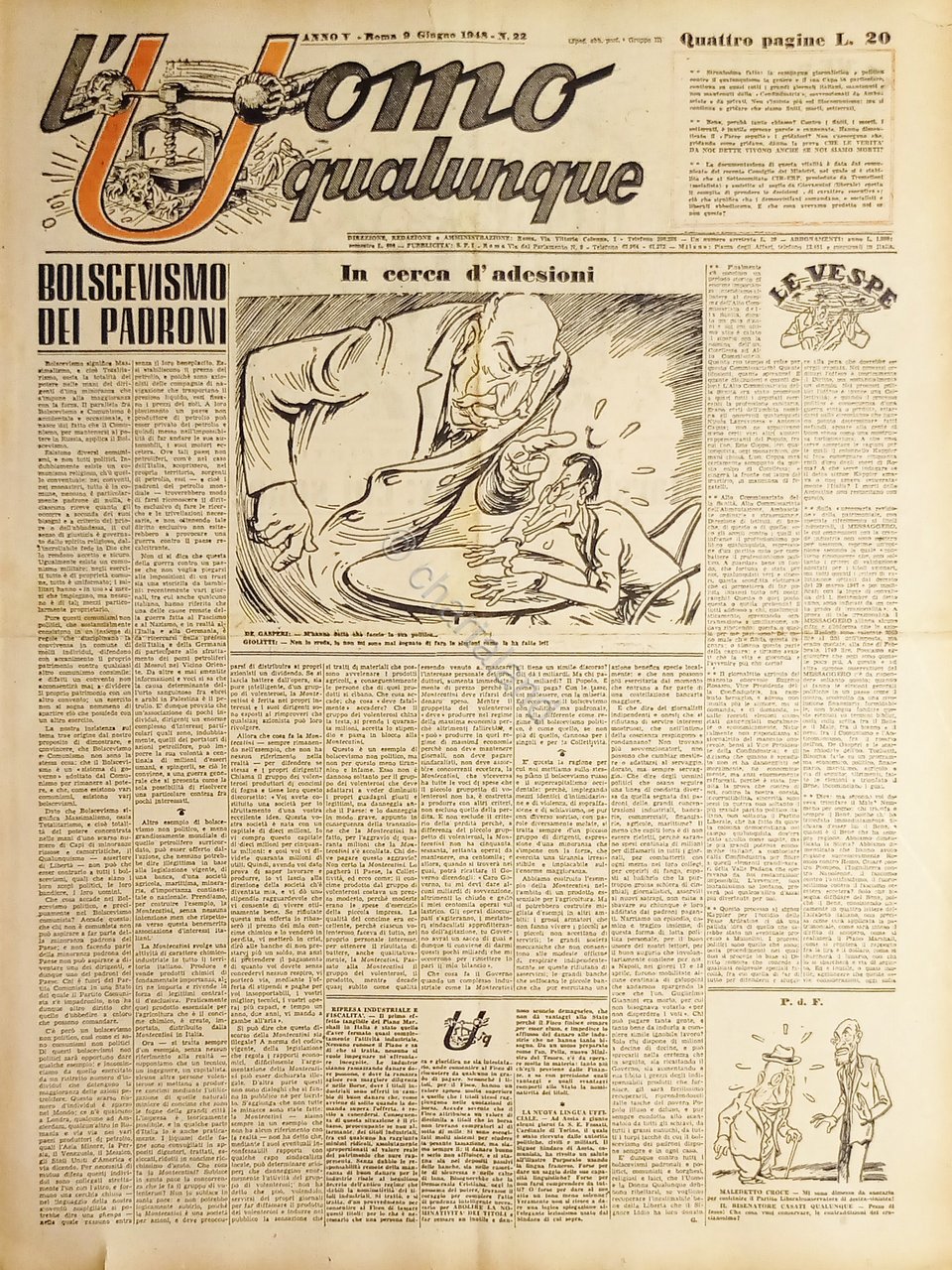 Giornale di G. Giannini - L'Uomo qualunque N. 22 - …