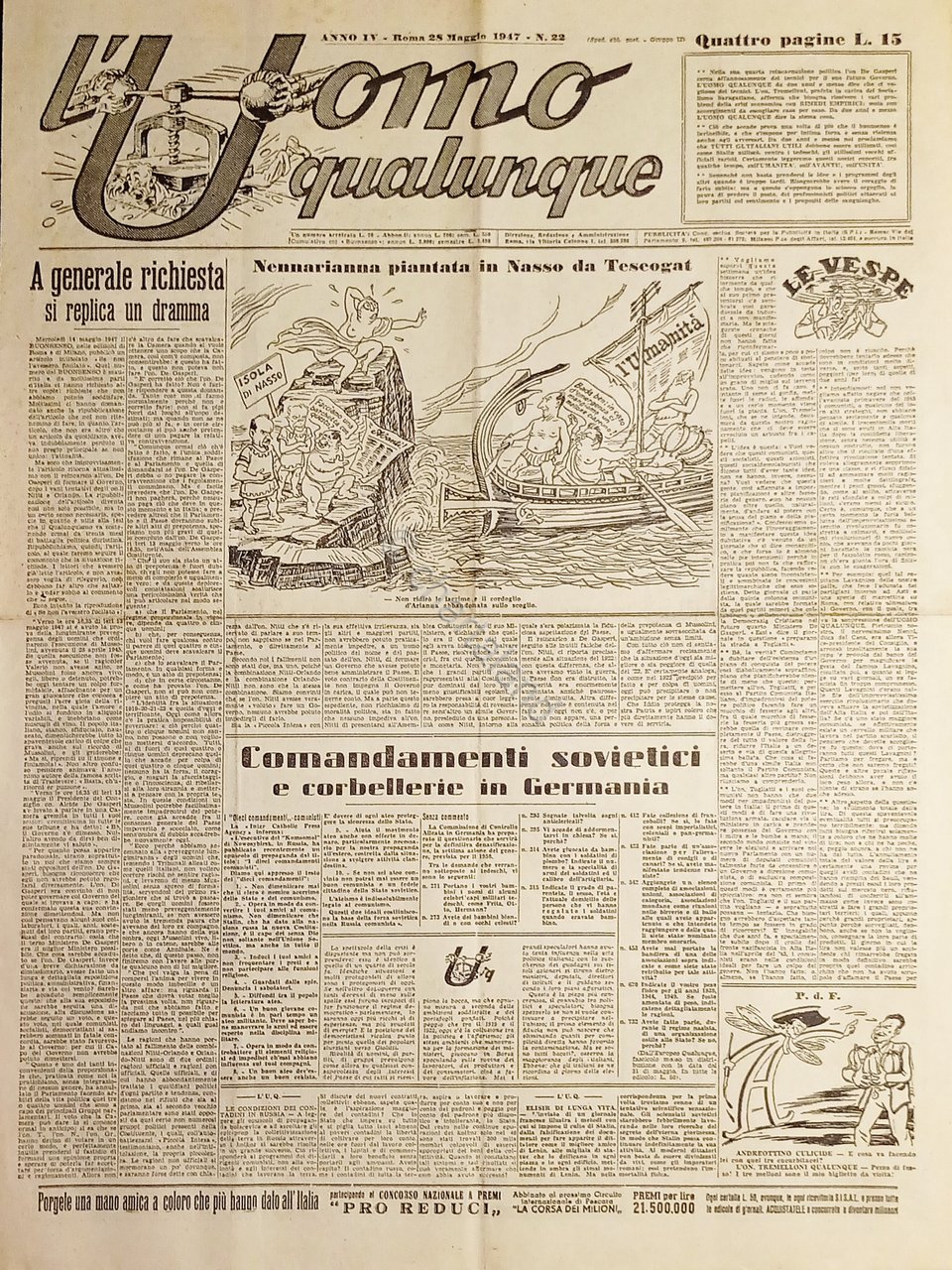 Giornale di G. Giannini - L'Uomo qualunque N. 22 - …