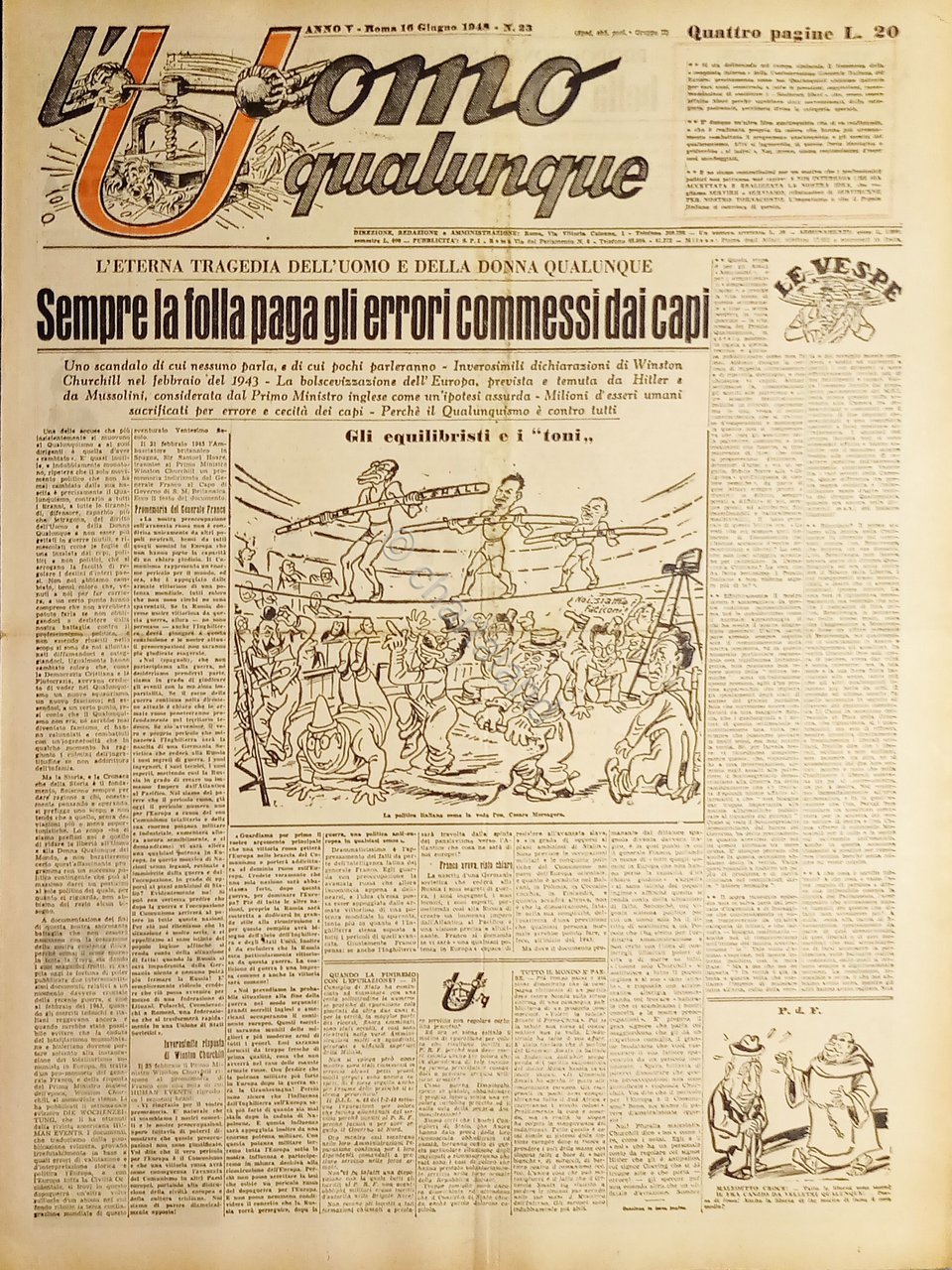 Giornale di G. Giannini - L'Uomo qualunque N. 23 - …