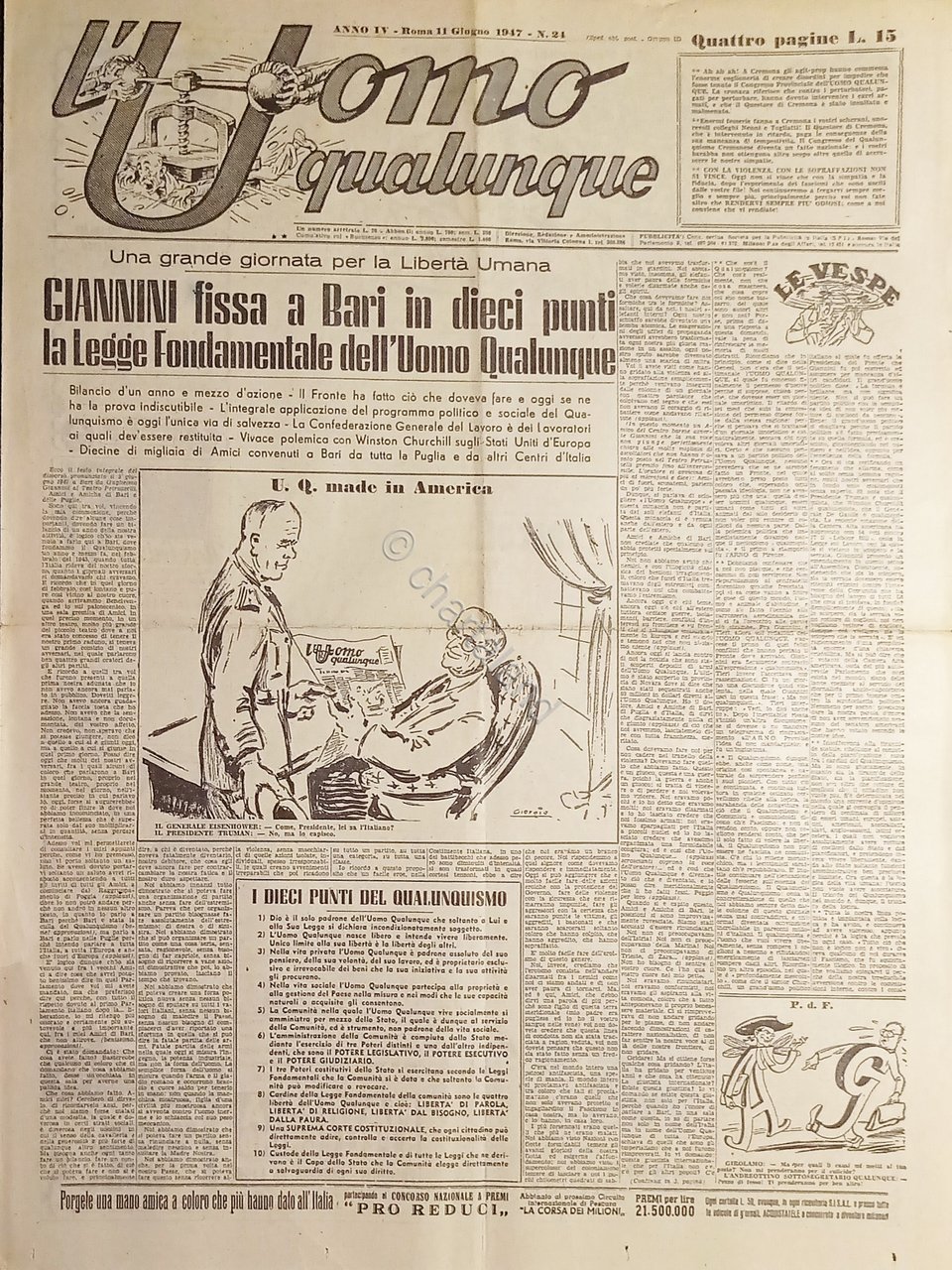 Giornale di G. Giannini - L'Uomo qualunque N. 24 - …