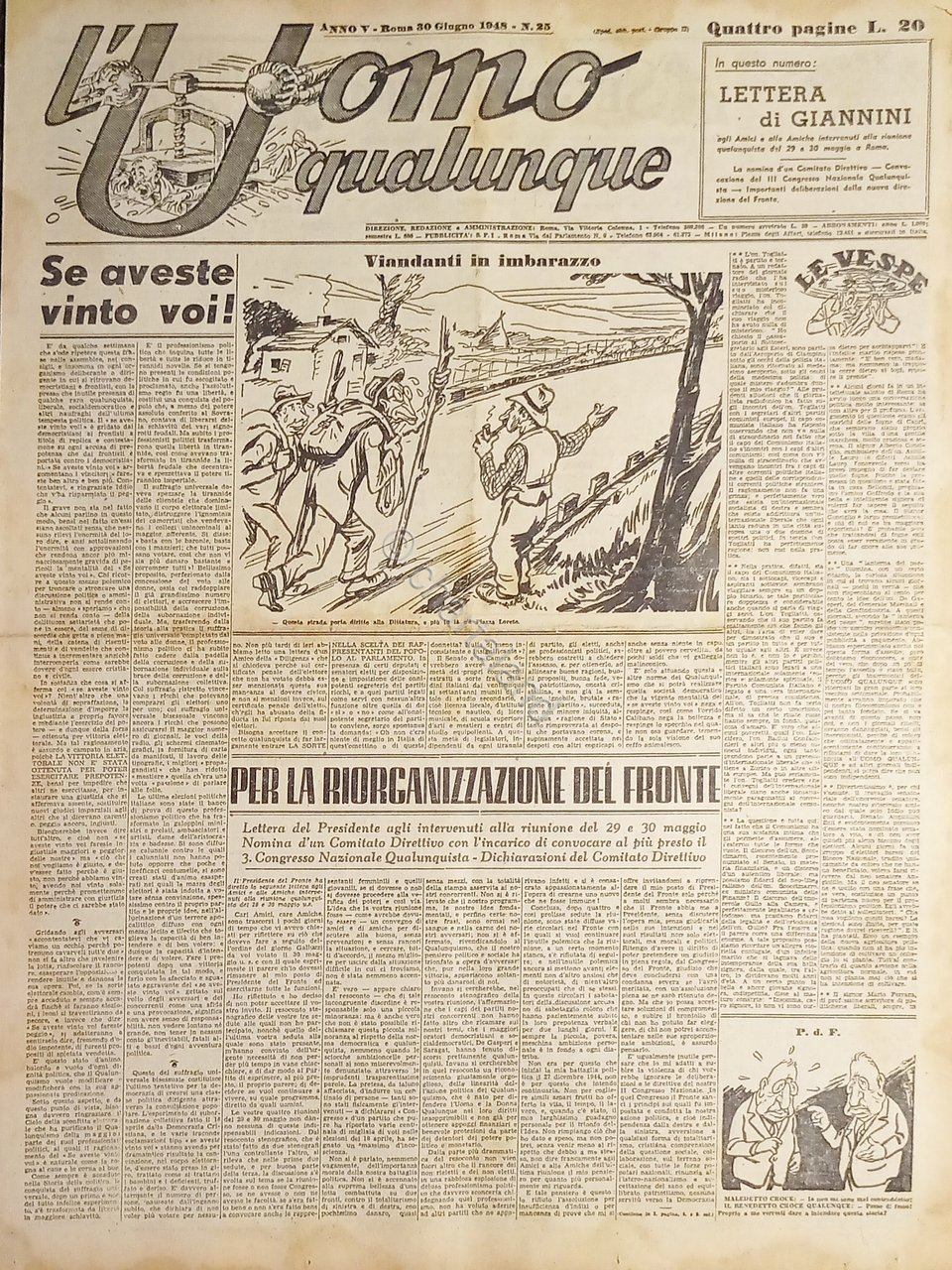 Giornale di G. Giannini - L'Uomo qualunque N. 25 - …