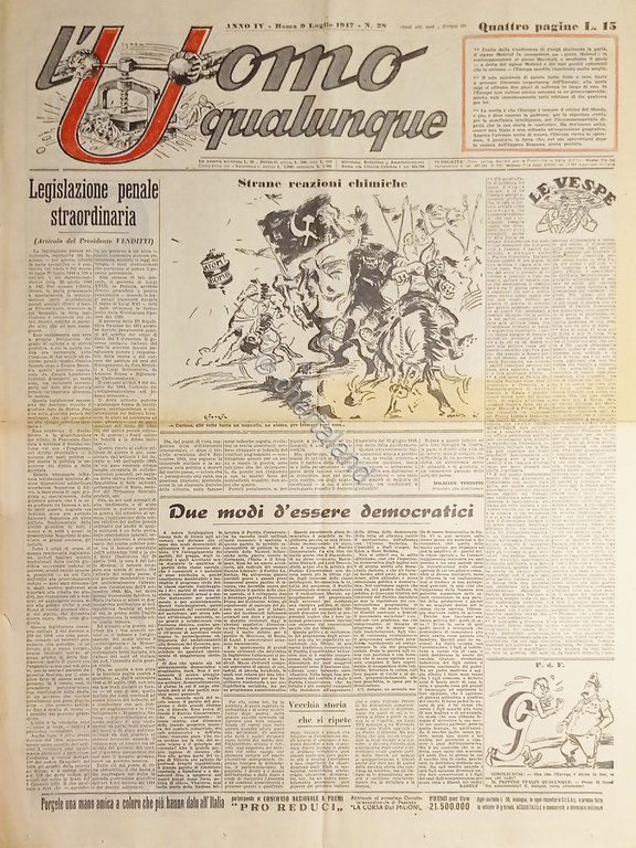 Giornale di G. Giannini - L'Uomo qualunque N. 28 - …