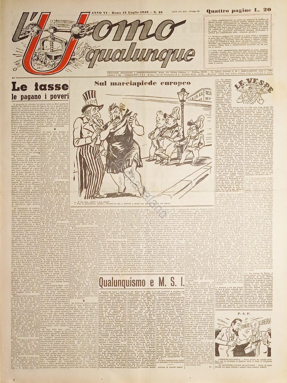 Giornale di G. Giannini - L'Uomo qualunque N. 28 - …