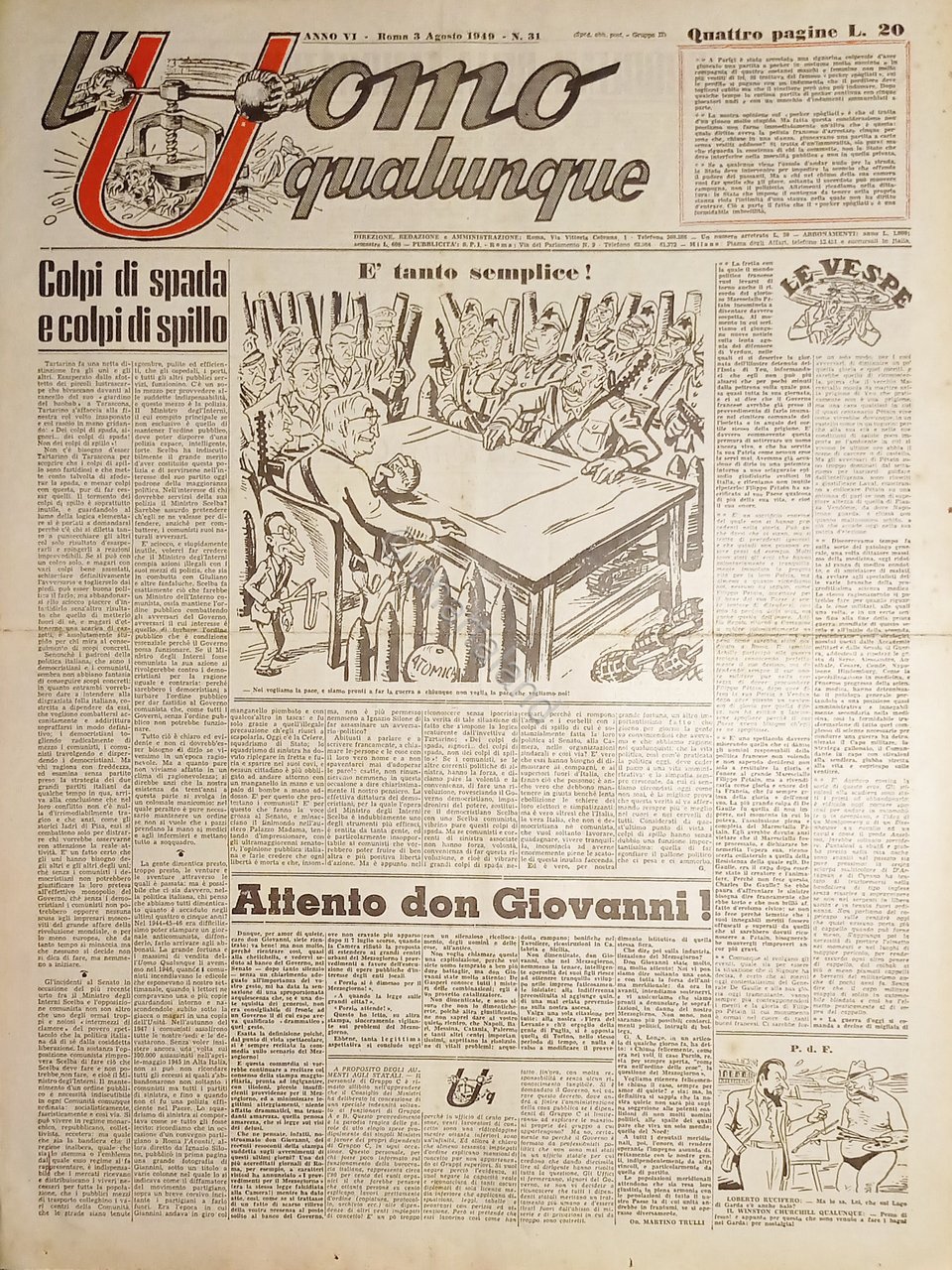 Giornale di G. Giannini - L'Uomo qualunque N. 31 - …