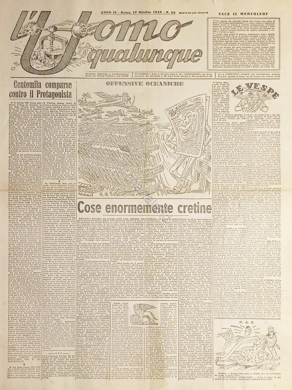 Giornale di G. Giannini - L'Uomo qualunque N. 35 - …