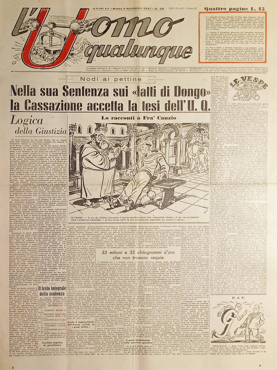 Giornale di G. Giannini - L'Uomo qualunque N. 36 - …