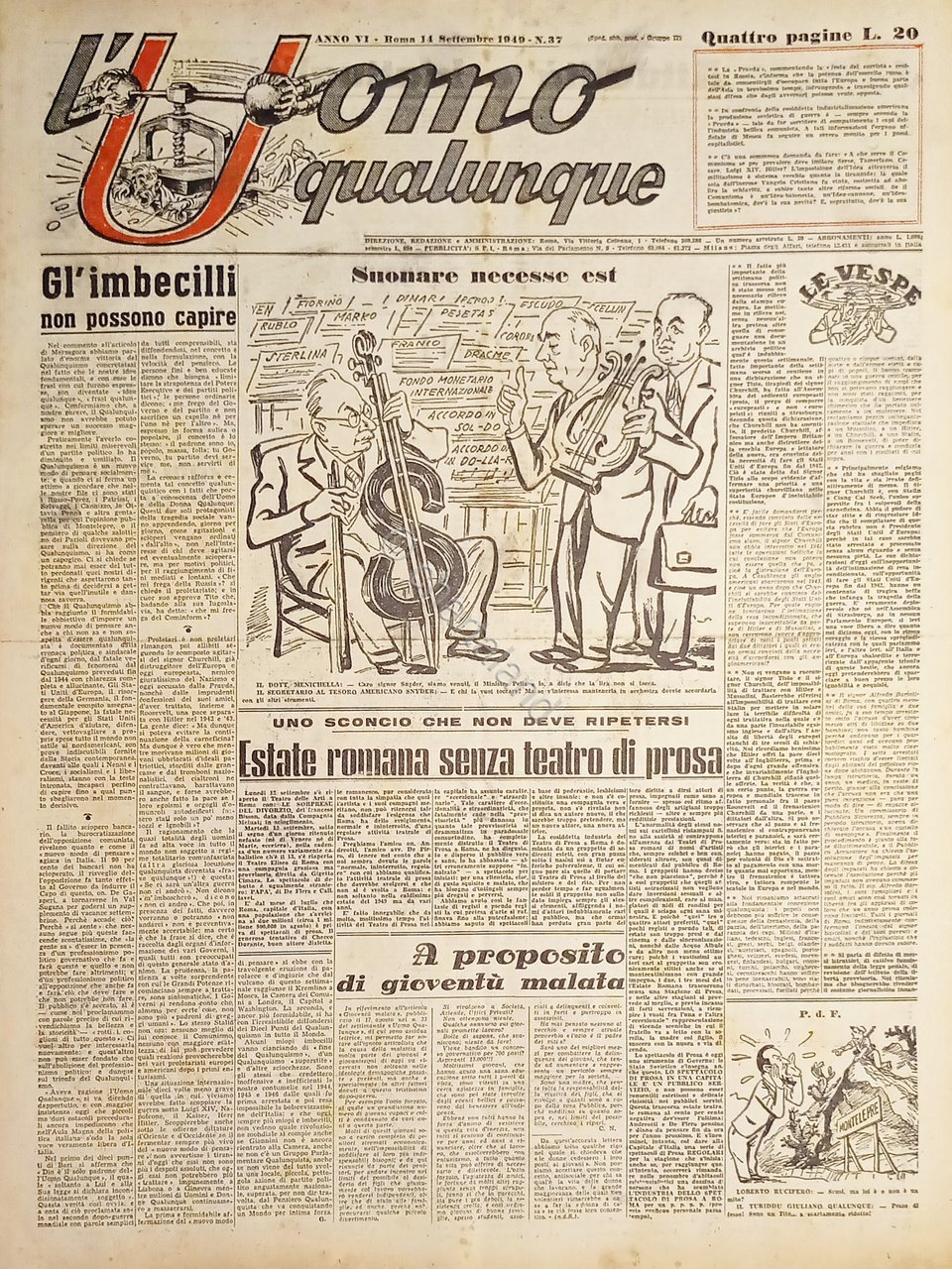 Giornale di G. Giannini - L'Uomo qualunque N. 37 - …